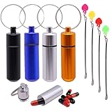 4 Stück Tragbare Aluminium Pillendose mit Schlüsselanhänger und Löffel, Wasserdichte Pillenhalter für Medikamente, Tabletten Organizer für Outdoor, Camping, Wandern, Reisen, 8 Stück