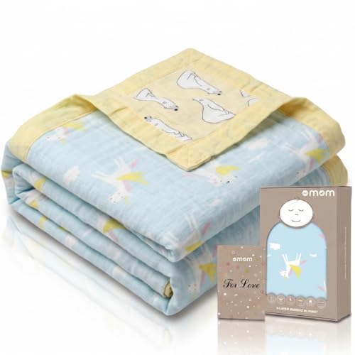 Image of DOTMOM Premium Bamboo 6 Layered Baby Blanket - Hypoallergenic, Antibacterial & Highly Breathable, Super Soft Receiving Wrapper for Newborn Girls & Boys, Baby Essential Bedding - 0 to 3 Years