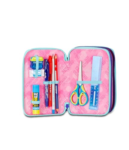 Seven Federmäppchen, Mäppchen, Mehrfarbig, Federtasche für Schreibwaren, Etui mit Stiften, Kugelschreiber, & mehr, 3 Fächer, Mädchen & Jungen, Schule - Grundschule, türkis violett