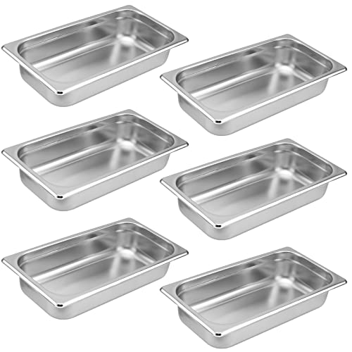 Sinjeun 6 Pack 1/3 Size Steam Pan, Commercial Stainless Steel Pan Steam Table Pan For Restaurant, Hotel, Catering, Silver #TOP23