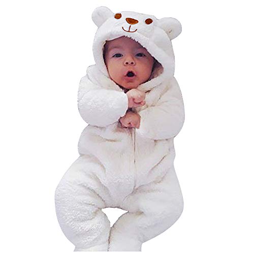 Newborn Baby Bear Fleece Romper One-Piece Footies Jumpsuit Pajama Infant Outfit for Baby Boys Girls