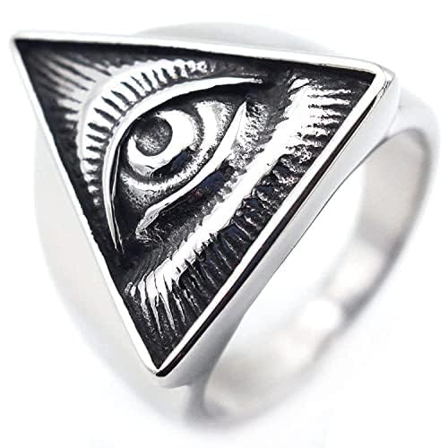 Mens Illuminati Ring All Seeing Eye of Providence Triangle Pyramid Symbol Stainless Steel Vintage Protection Ring Size 7-15