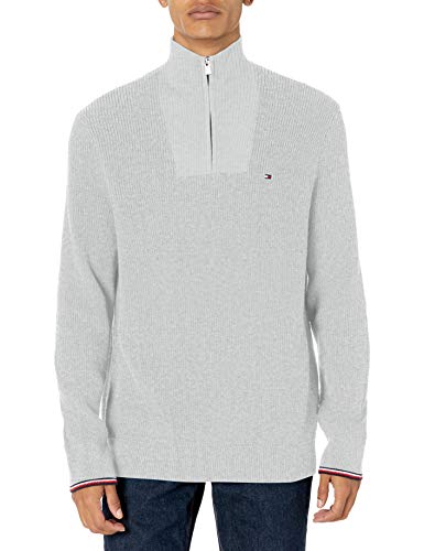 Tommy Hilfiger mens Tommy Hilfiger Men's Quarter Zip Sweater, Grey Heather, Large US