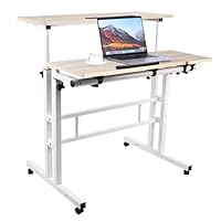 homewell Tafel computertafel met 6 wielen, staand bureau, tafelblad