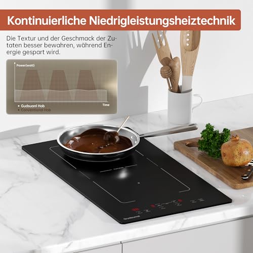 Gudsunal Induktionskochfeld, Kochfeld 2 Platten Einbau mit Flexzonen, 3600 W, kontinuierliche...
