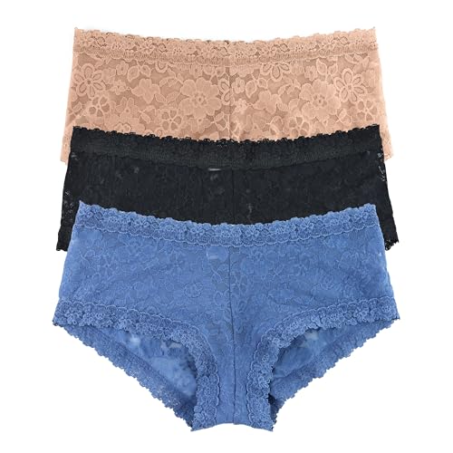 hanky panky - Daily Lace Boyshorts | Women's Underwear, Soft Stretch Fit Panties, Cotton Blend | Sizes (XS-XL), 3 pack