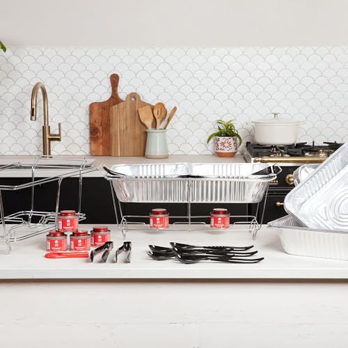 Large Full Size 33-Pcs Disposable Chaffing Buffet with-Covers, Utensils, Fuel Cans – Premium Chafing Dish Set for Events, Parties, Catering - Image 3