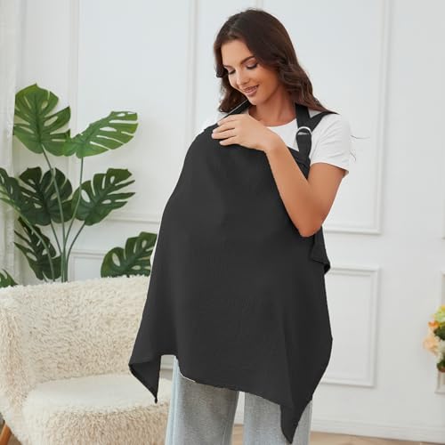 Muslin Nursing Cover for Baby Breastfeeding, Breathable 100% Cotton Breastfeeding Cover with Rigid Hoop for Mother Nursing Apron (Black) by Zdolmy - Image 2