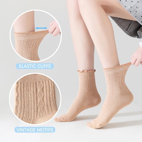 Mcool Mary Women's Ruffle Socks,Casual Ankle Breathable Cool Knit Cotton Cute Crew Frilly Sock 6 Pack2