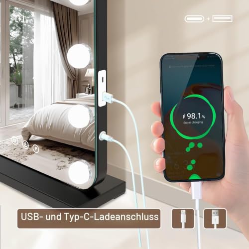 halumao Schminkspiegel mit Beleuchtung, 40×60cm Hollywood Spiegel mit 15 Lampen, 3Farbmodi, Speicherfunktion… – Ansicht 4