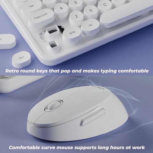 Image of XECH Wireless Keyboard Mouse Combo for Laptop & PC, Typewriter Retro Round Keys, Single Nano USB Receiver, Full Size 104 Keys, 2.4GHz Plug & Play, Birthday Gifts for Men, Husband (Keypop, White)