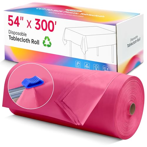 Image of Plastic Table Cloth Disposable, 54IN X 300FT Disposable Tablecloth Roll