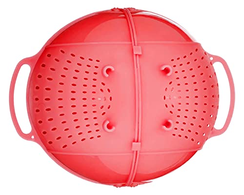 Image of Kuber Industries Plastic Drain Basket /Washing Bowl For Fruits, Vegetables, Pasta, Poha With Swinging Lid- Pack of 2 (Red)-50KM01828