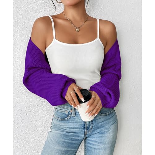 Image of Durio Women Y2K Bolero Shrug Long Sleeve Knit Cropped Cardigan | Stretchy Open Front Sweater with Drop Shoulders, Versatile Style Suits Casual Daily Wear, Travel, Party & Festival Outfits