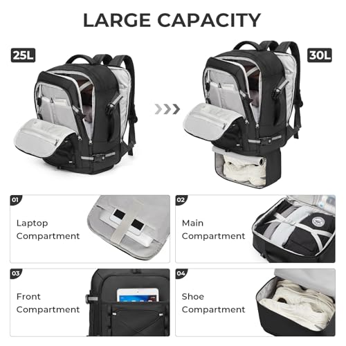 Image of CLUCI Travel Backpack 30L, Waterproof Laptop Backpack Fits 17.3 Inch Laptop, Carry On Backpack with shoe compartment, Durable Expandable Go Bag, Large Hiking Backpack for Men Women（Black）