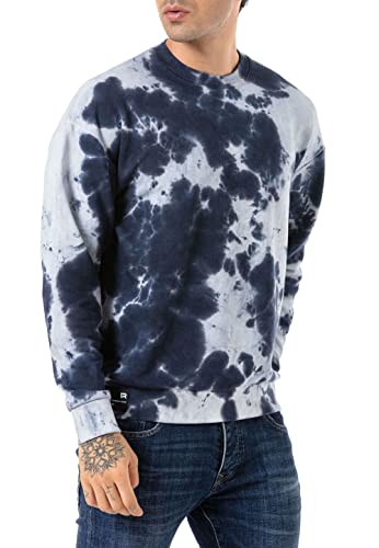 RED BRIDGE Sudadera con Efecto Batik Suéter con Cuello Redondo Jersey Azul M