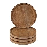 Wood Plate Set of 4, Natural Rustic Mango Wood 11" Round Hardwood Platter, Handcrafted, Versatile Durable Sustainable Dinnerware, For Daily Use or as Picnic & Poolside Server - Natural