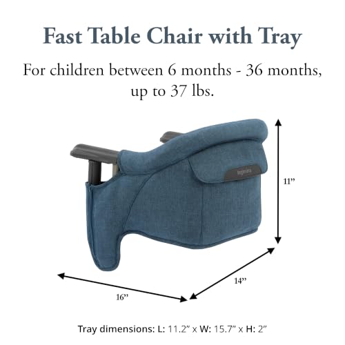Image of Inglesina Fast Table Chair - Slate Blue Melange + Fast Dining Tray - Portable Baby High Chair - for Babies & Toddlers up to 37 lbs - Fits Tables 0.8'' to 3.5'' Thick - Compact - Travel Bag Included