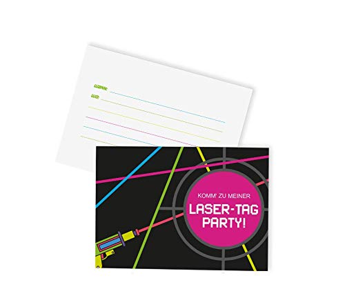 12x "Lasertag" Einladungskarten + Umschläge - Set/Lasertag Party Einladungskarten Kindergeburtstag - Einladungen Karten Kinder Geburtstag