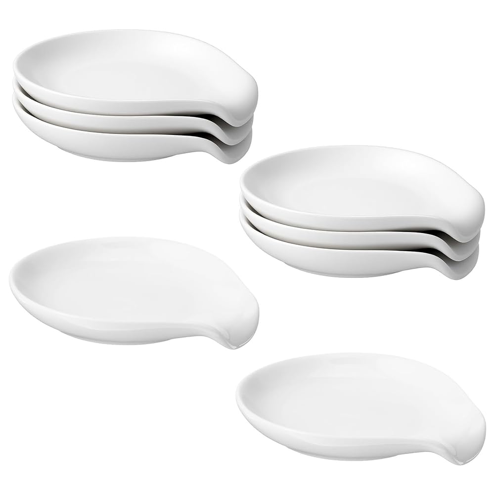Oewwthy Ceramic Spoon Rest Set with Holder 8Pack Ceramic Spoon Rest White Utensil Rests for Stovetops, Coffee and Tea Spoons