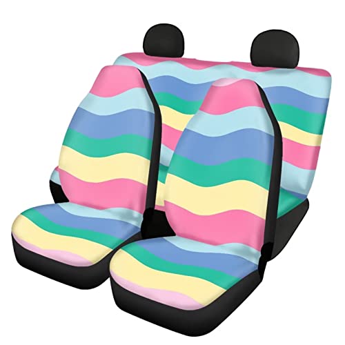 Image of Modysero Rainbow Print Automotive Seat Cover Full Set Custom Breathable Elastic Car Seat Cover for Women Soft Comfortable Vehicle Seat Protector Universal Fit Most Cars SUV Trucks