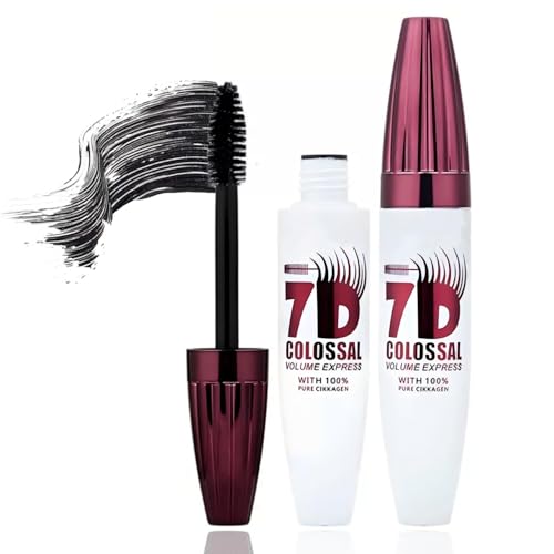 2PCS 7D Waterproof Mascara Black Lengthening Thickening Softer Fuller Lashes Mascara Long Lasting Natural Curling Lashes for Professional Eye Makeup for Women and Girls (Black)
