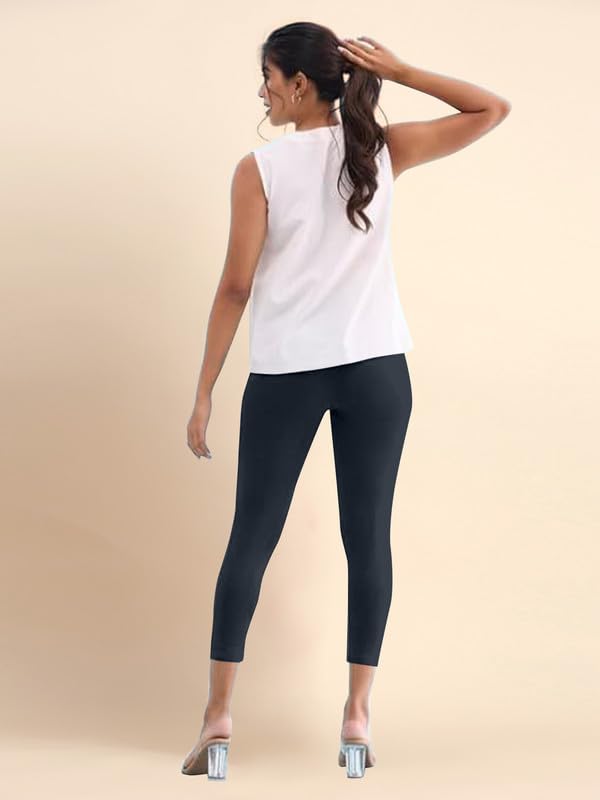 Image of TRENDMALLS Women's Microfiber Elastane Stretch Soft Cropped Leggings with Ultrasoft Waistband for Women