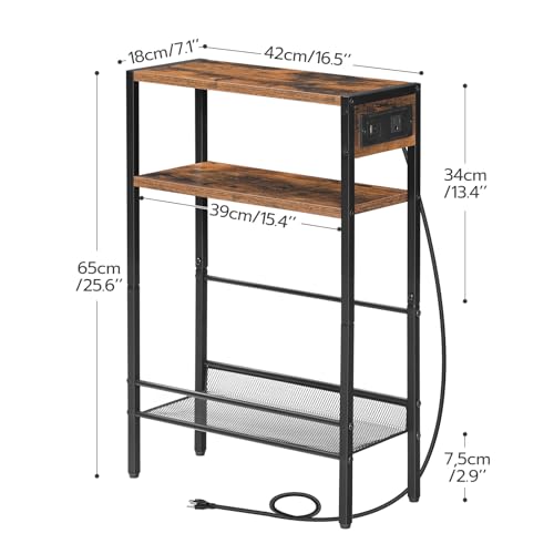 Image of HOOBRO Small Narrow Side Table with Charging Station Set of 2, Skinny End Table for Small Spaces, Slim Nightstand with USB Ports Outlet, Sofa Beside Table with Storage Shelf BF102UBZP201