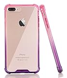 BAISRKE Pink Purple Gradient Slim Shock Absorption Protective Case Soft TPU Bumper & Hard Plastic Back Cover Phone Cases for iPhone 7 Plus & iPhone 8 Plus [5.5 inch]