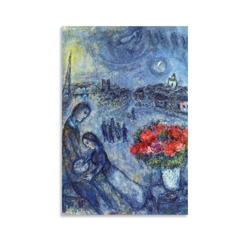 Affiche Chagall mariés de Paris suspendre dans une chambre romantique 40x60cm
