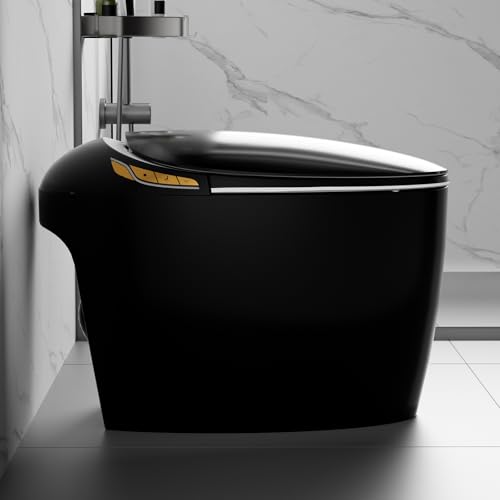 Inodoro inteligente con bidet integrado, inodoro monobloque con apertura y cierre automático, negro moderno de 10 pulgadas con sensor de pie y pantalla LED, 1,28 GPF por descarga, asiento calefactado y luz nocturna miniatura 3