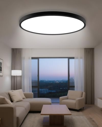 hepside 23INCH Big Dimmable Flush Mount Ceiling Light Fixture Black, 3CCT Selectable 3000/4000/6500K Ceiling Lamp, 50W 5000LM Super Bright Low Profile Light for Bedroom, Kitchen, Bathroom, Hallway