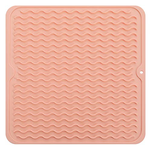 Image of MicoYang Silicone Dish Drying Mat for Multiple Usage,Easy clean,Eco-friendly,Heat-resistant Silicone Mat for Kitchen Counter or Sink,Refrigerator or Drawer liner Pink M 12 inches x 12 inches