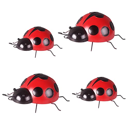 Metal Garden Wall Art Decorative, Set Of 4Metal Ladybugs, Colorful Cute Ladybugs Hanging Wall Sculpture, Outdoor Decor Garden Clearance Yard Fence Decorations #TOP30
