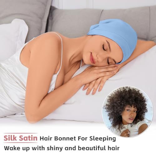 Image of ZHENSILK Silk Bonnet for Sleeping Women, Adjustable Silky Satin Lined Sleep Cap, Silk Hair Wrap Slouch Beanie Hat
