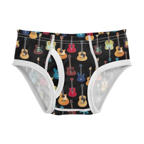 CHIFIGNO Boys Cotton Underwear Printed Briefs Breathable Underwear Briefs for Toddler Boy, Colorful Guitar Black
