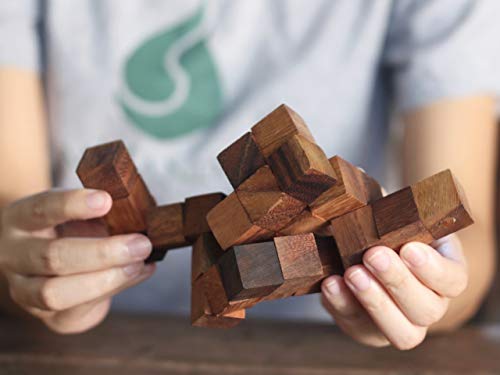 Snake Cube: Handmade & Organic Twisty 3D Brainteaser Wooden Puzzle for Adults from SiamMandalay with SM Gift Box(Pictured)