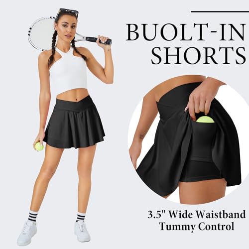 Womens Tennis Skirt with Pockets Shorts Crossover High Waisted Athletic Skorts Skirts for Golf Running Workout4
