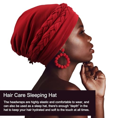 Image of DRESHOW African Women Turban Caps Beanie Twist Headscarf Pre-Tied Double Twisted Braids Headwraps for Women Chemo Cancer Cap