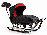 Teo & Gigi Rodelschlitten mit Rückenlehne | Davoser Schlitten mit Sicherheitsgurt und Winterfußsack | Baby Kinder Schlitten | Made IN EU | All Seasons Plus | Schwarz + Rot