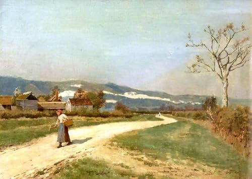 Pintura de el camino del pueblo para crear un ambiente acogedor y vintage de 60x90cm