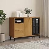 Vopese Sideboard mit Glastür Aufbewahrungsschrank Anrichte Büroschrank Mehrzweckschrank Standschrank Wohnzimmer Möbel Flurschrank Modern für Wohnzimmer FLAM 110x40x80 cm Massivholz Kiefer