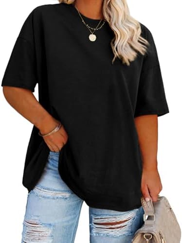 Fisoew Damen Große Größen T Shirt V-Ausschnitt Oberteil | Plus Size,Oberteile,Basic,Oversize,Sweatshirt,Tunika,Longshirt,Kurzarm,Baumwolle,Sommer,Top
