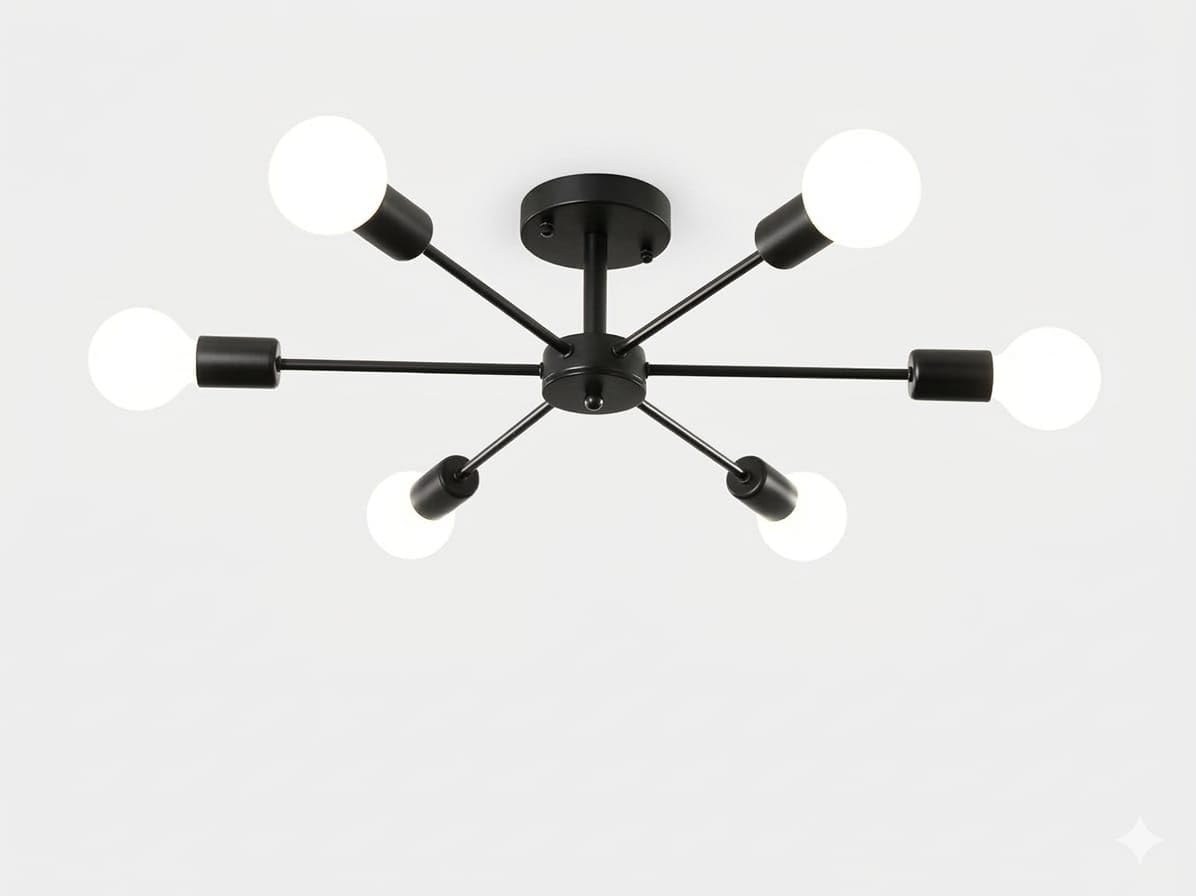Modern Sputnik Ceiling Lamp, Black Finish, 6-Light Semi Flush Mount Fixture-image-39