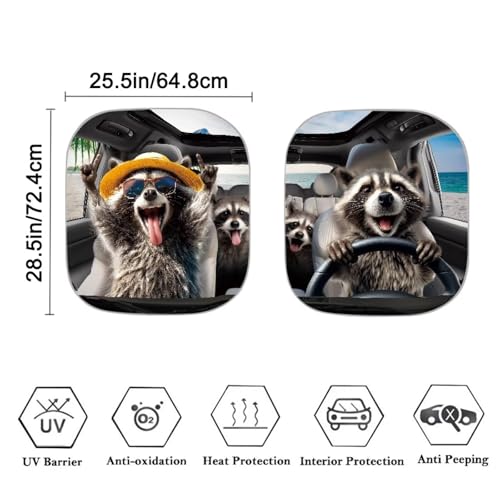 Image of Sunshade Visor Foldable 2-Piece Funny Raccoon Driving Car Windshield Sunshades Easy Installation Front Window Sun Shade Removable Automotive Accessories for Trucks SUV Van