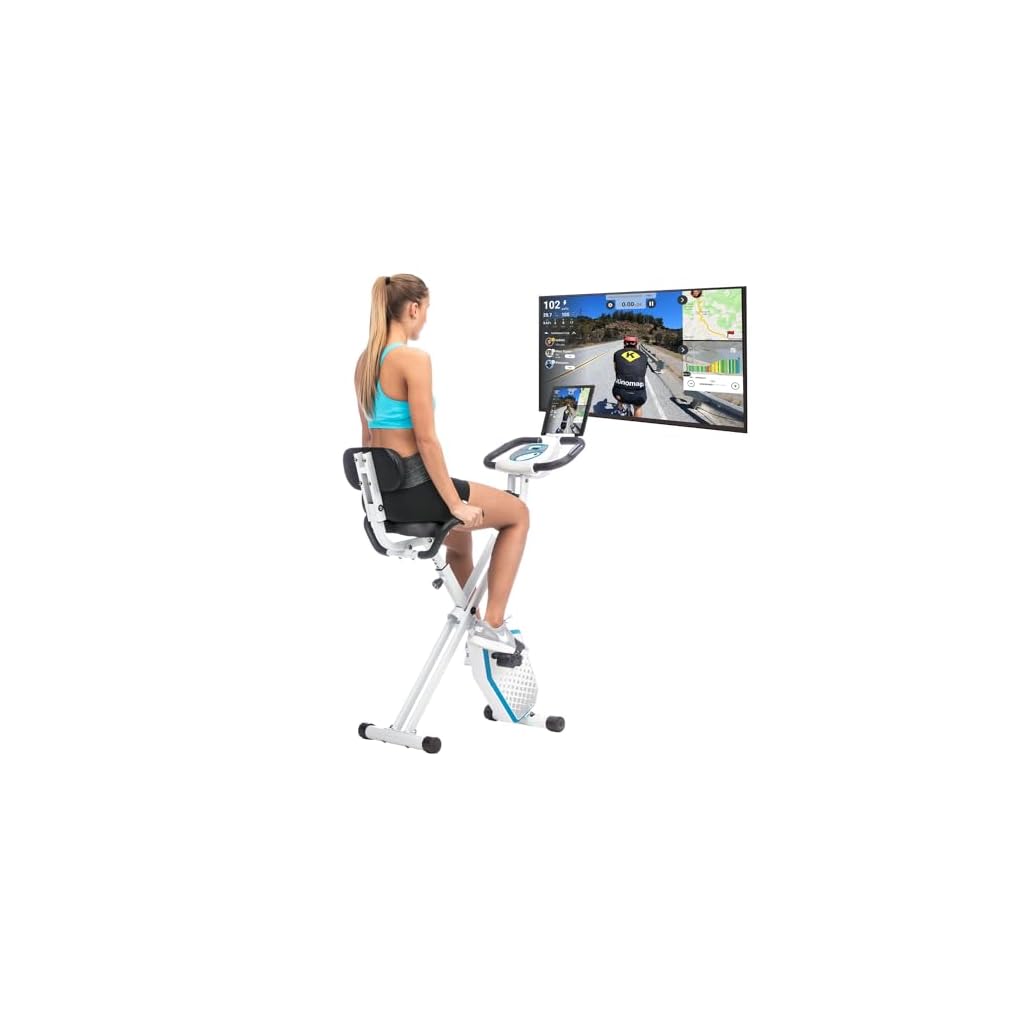 skandika Foldaway X-1000 PLUS fitnessbike hometrainer X-Bike met handpulssensoren, bluetooth-computer, tablethouder, rugleuning
