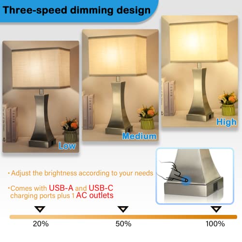 Table Lamp For Bedroom 3-Way Dimmable Touch Control Bedside Lamp With Usb A+C Port And 1 Ac Outlet Desk Lamp Oyedis 21.6Inch Tall Nightstand Lamp For Living Room Bedroom Office And Hotel Bulb Included #TOP2
