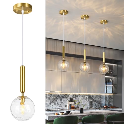 Image of Modern Gold Pendant Light Hanging Fixture Light for Kitchen Island Mid Century with Globe Pendant Light Clear Glass Pendant Lighting for Living Room Bedroom Entryway (3 Pack)