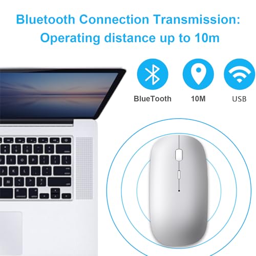 Wireless Mouse Bluetooth 5.2 & 3.0 + USB & USB-C 2.4 GHz Receiver- Rechargeable Mice for Macbook Pro/Air/iPad/Laptop/Chromebook/Computer/Android tablet Compatible with TypeC & usb Port Devices - Image 3