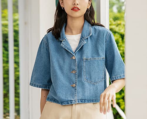 BireFire2015 Women's Shawl Neck Short Sleeve Denim Jacket Short Jeans Summer Shawl2